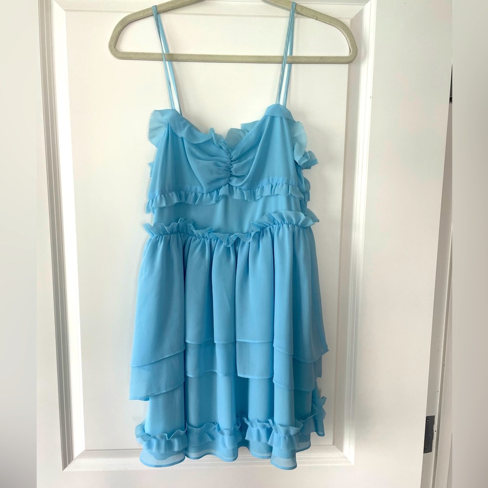 NBD Light Blue Ruffled Mini Dress - Picture 3 of 4